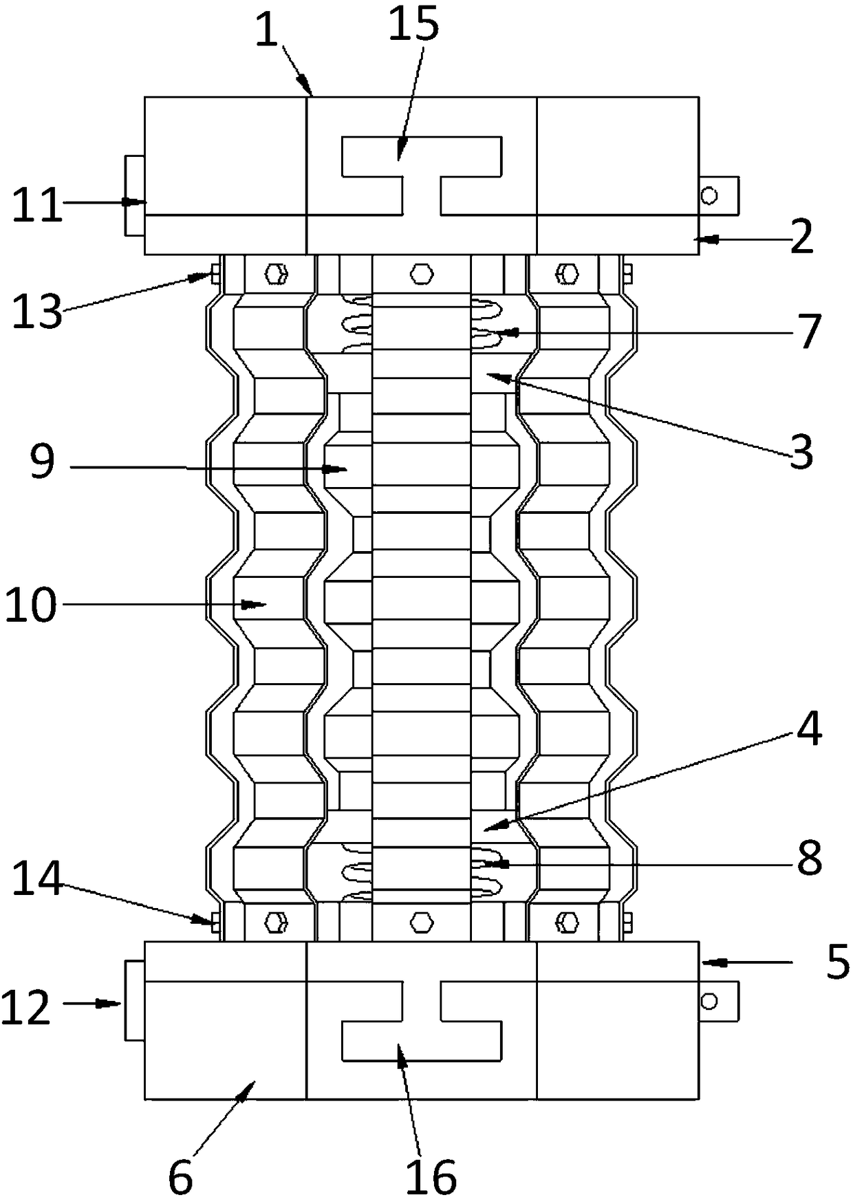 Inward-outward double-bent soft steel transverse-wave vertical-bent buckle damper