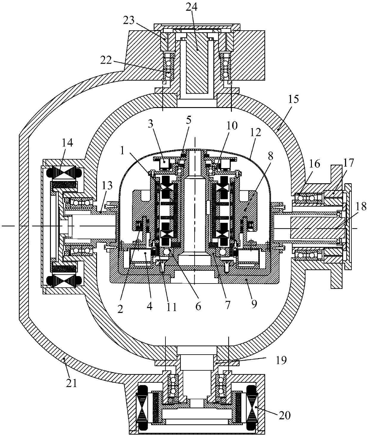 Four-free degree double-frame magnetically suspended control moment gyro