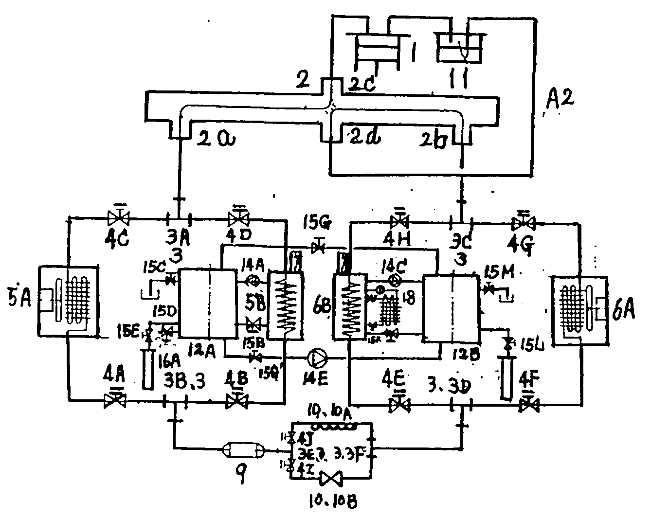 Composite machine set of steam compression type refrigeration device and heating device, and use thereof