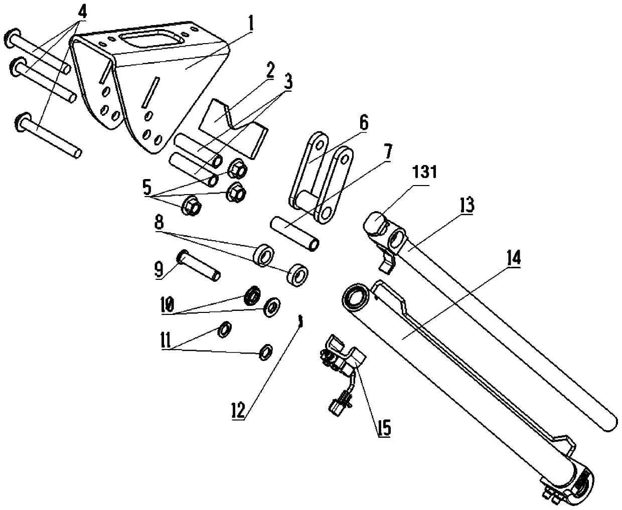 Vehicle hydraulic cylinder rear-tilting-type mechanical floating assembly