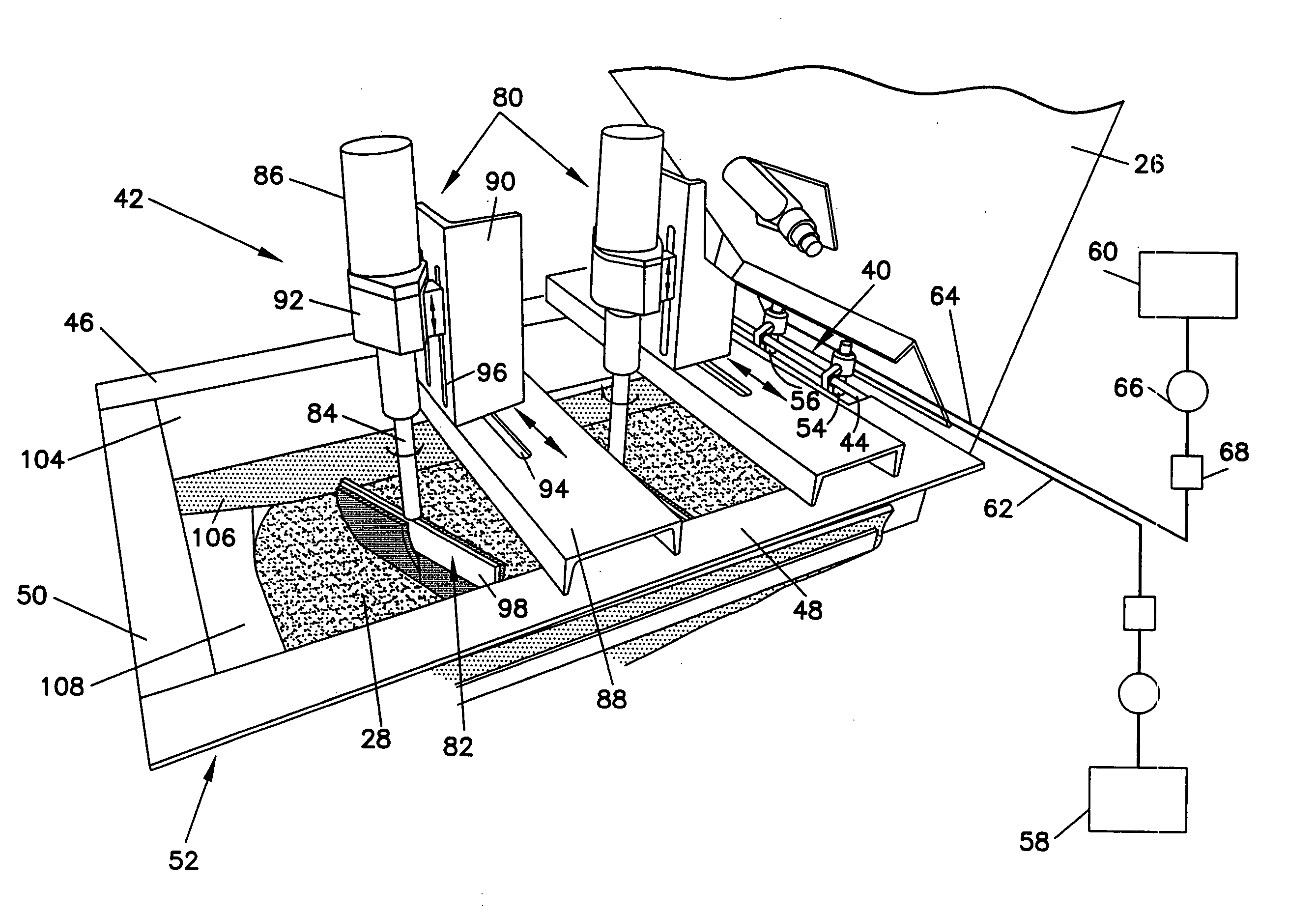 Process and equipment for producing concrete products having blended colors