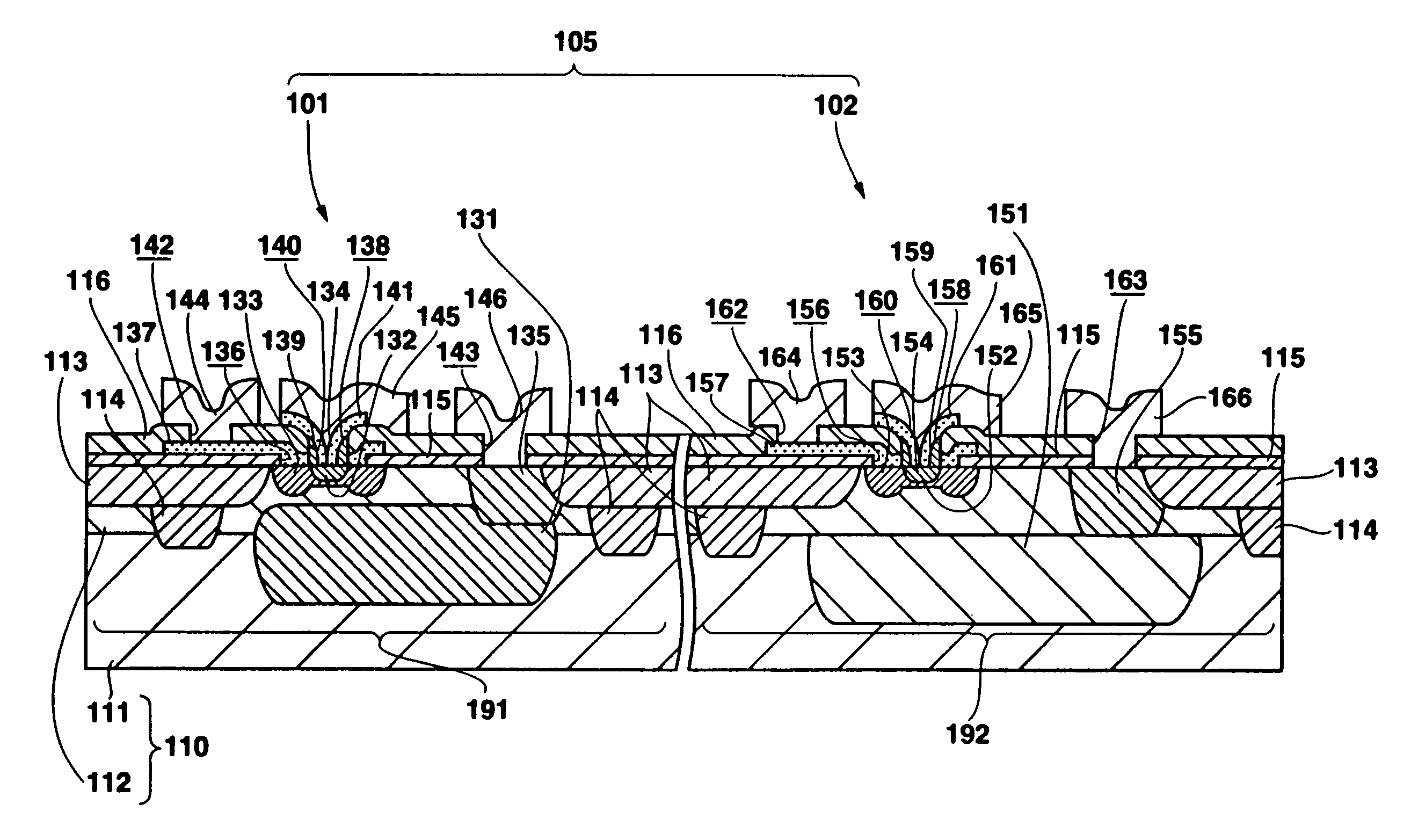 Semiconductor device including high speed transistors and high voltage transistors disposed on a single substrate