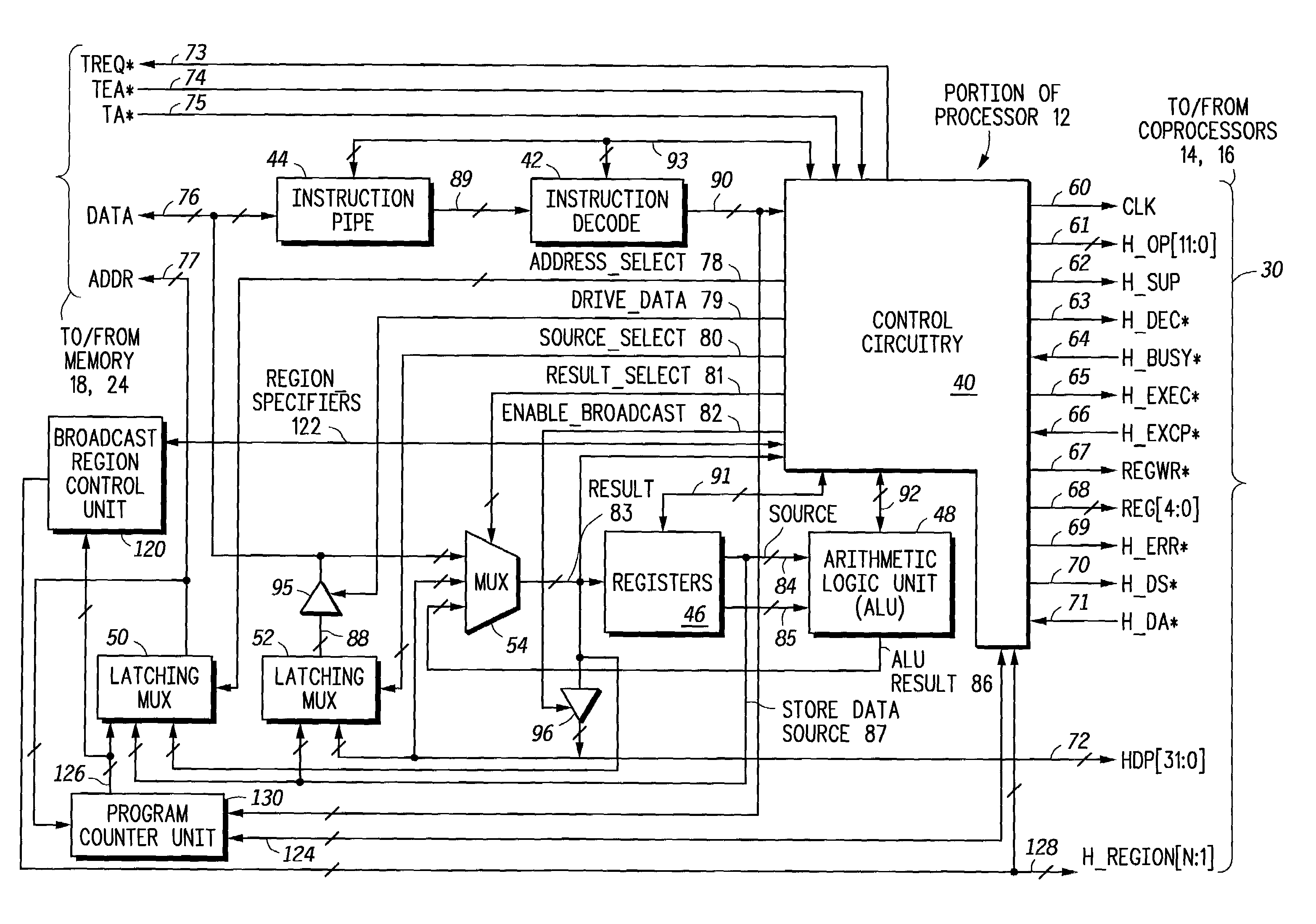 Interfacing a processor to a coprocessor in which the processor selectively broadcasts to or selectively alters an execution mode of the coprocessor