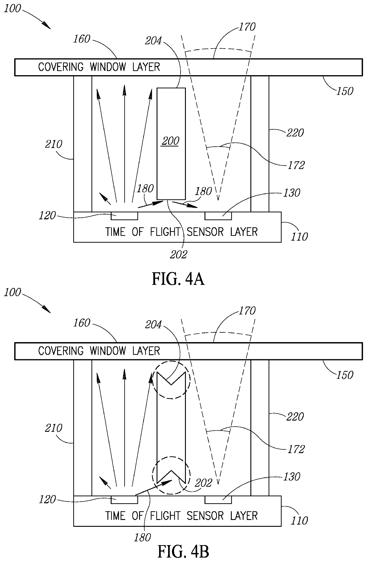 Time of flight sensor with light baffle system and method