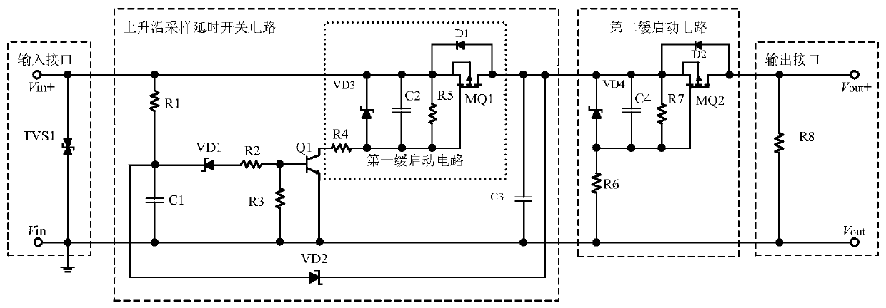 Voltage fluctuation resistant delay switch circuit based on rising edge sampling