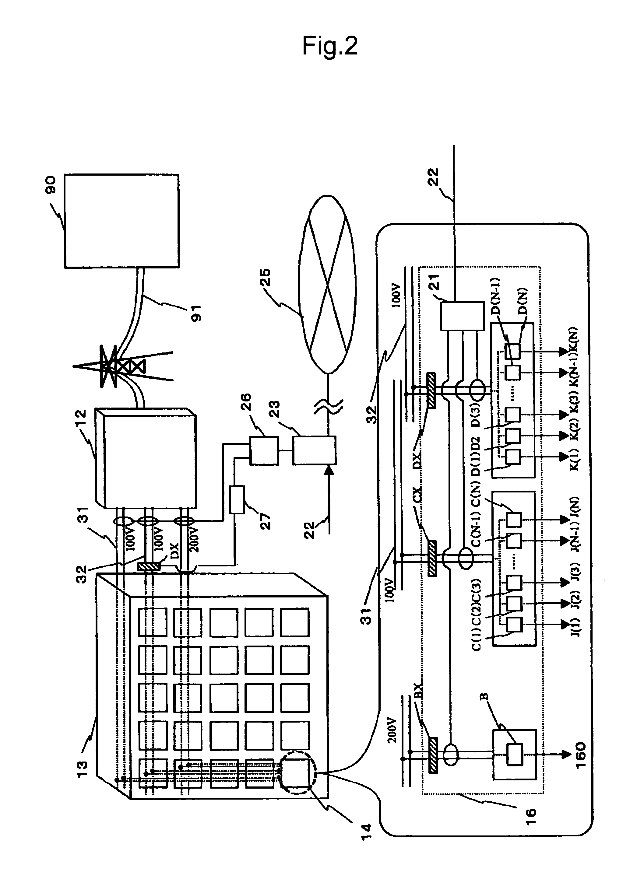 Power system for area containing a set of power consumers