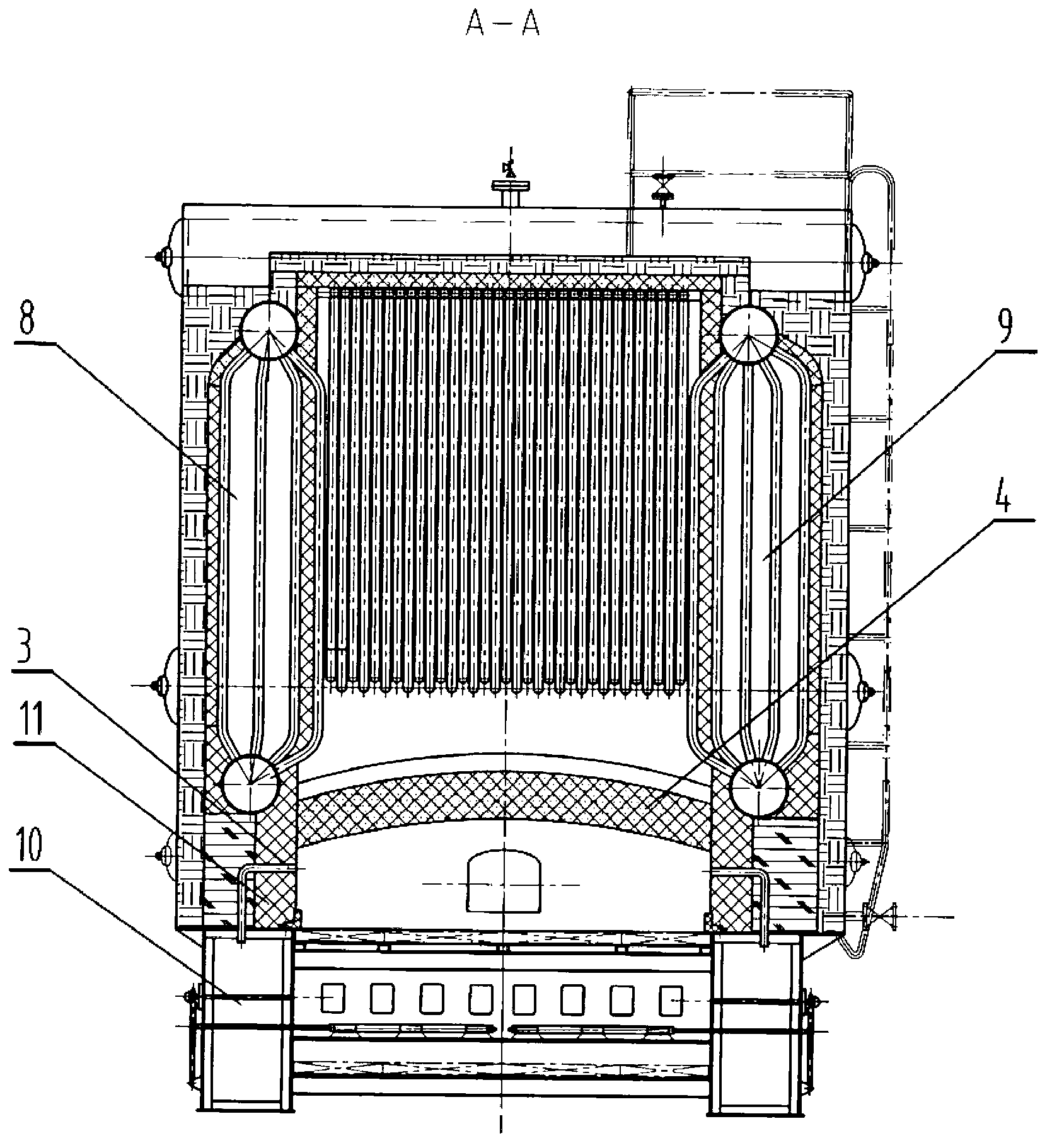 Chain grate boiler with full-coverage front arch