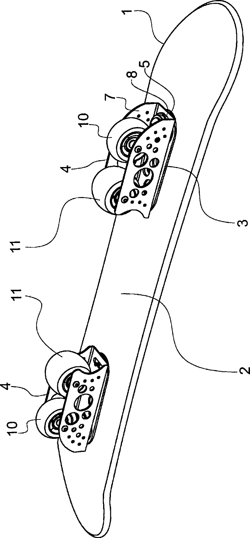 Inline skateboard with differentiated wheels