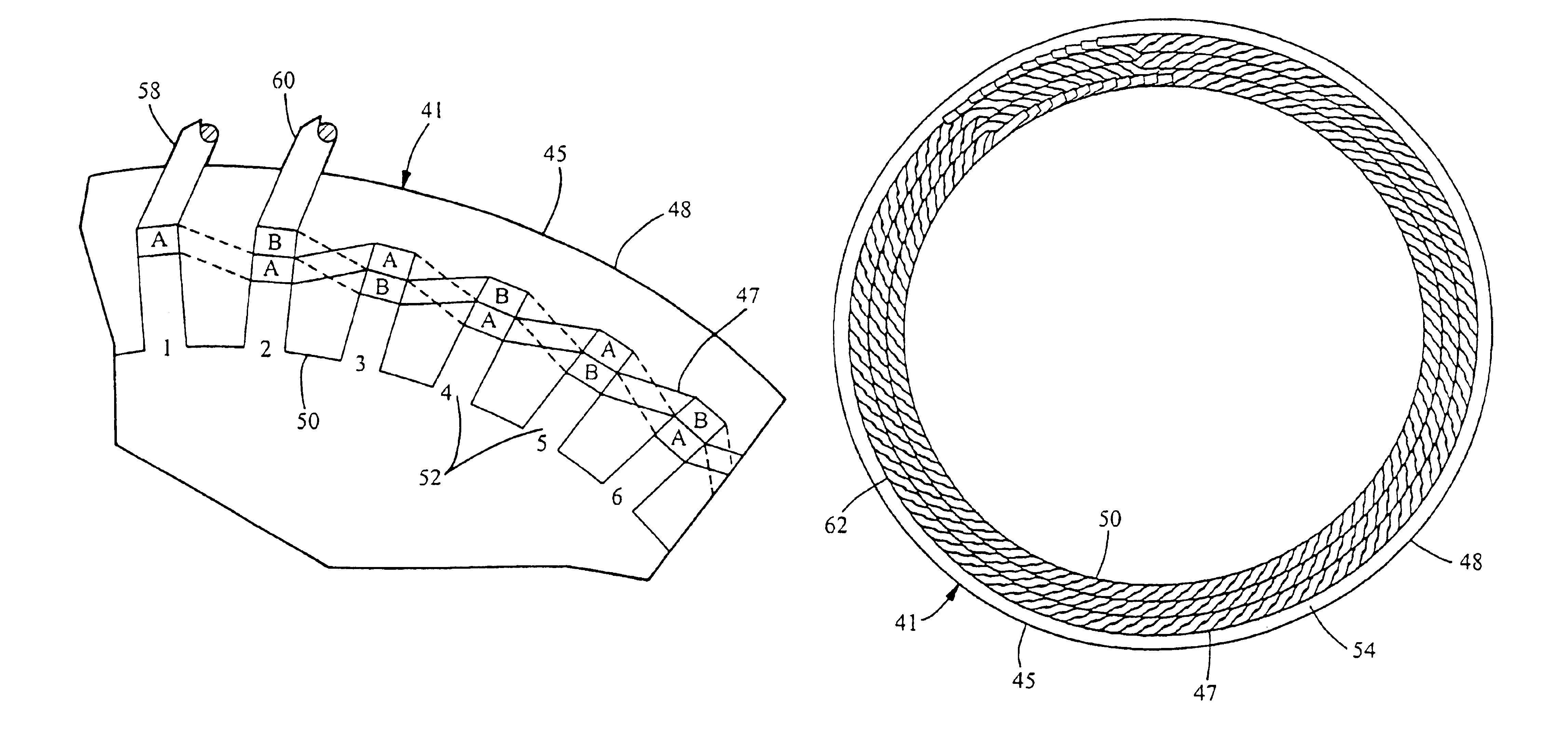 Automotive alternator stator assembly with rectangular continuous wire