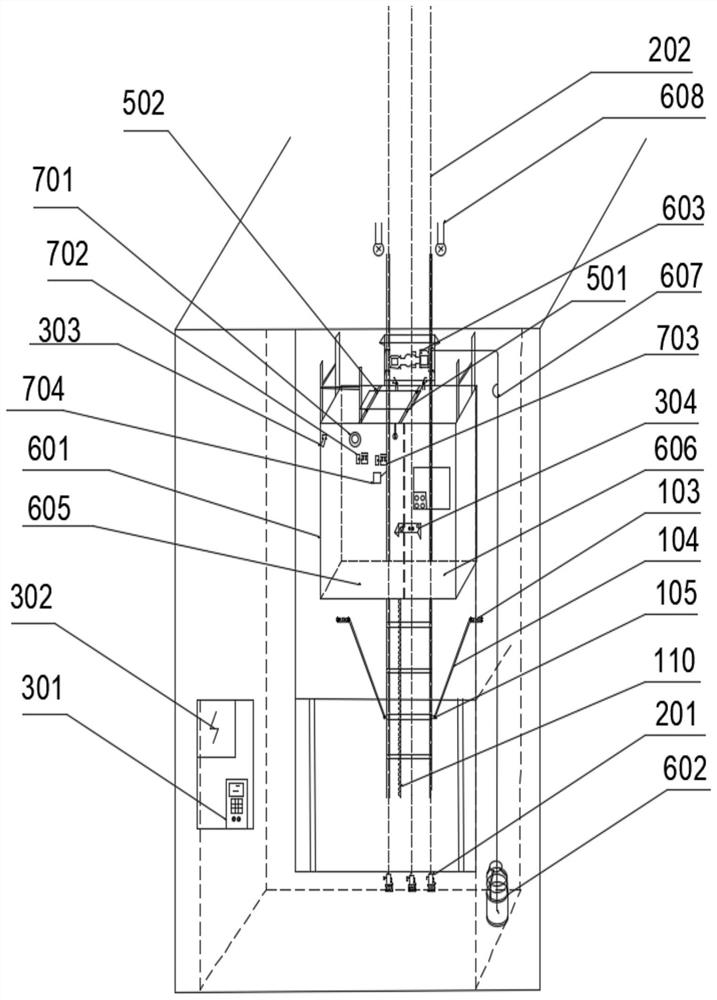 Elevator for construction elevator shaft and construction scheme