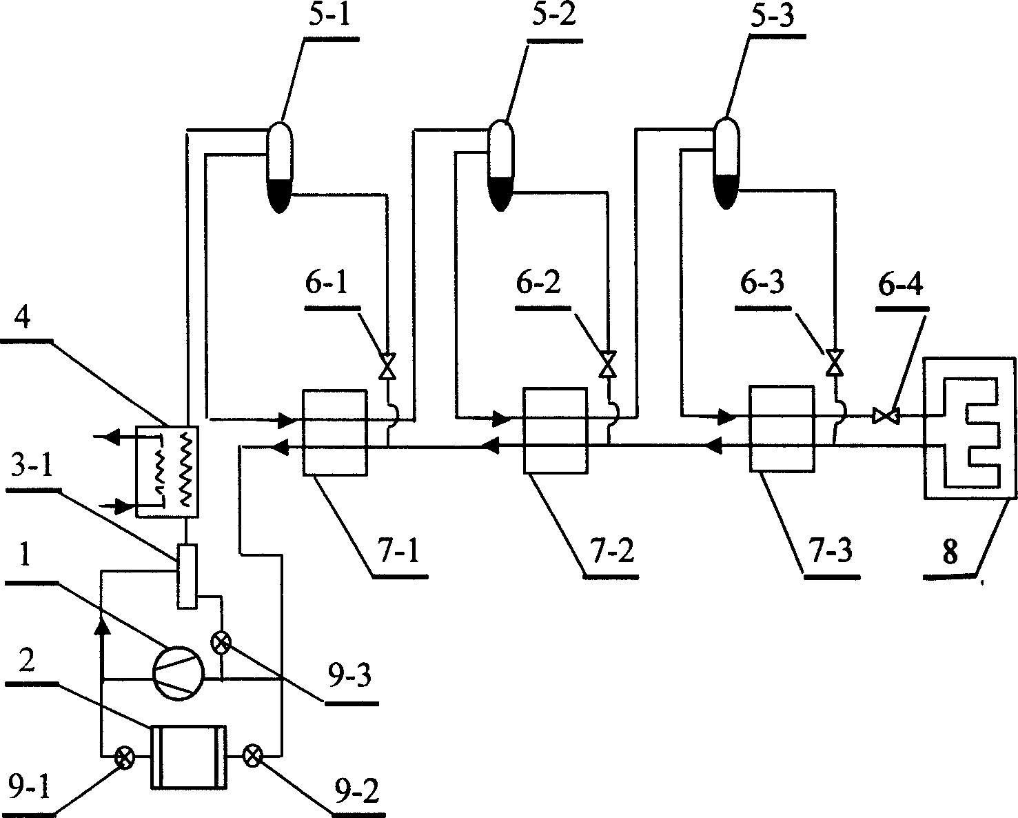 Low temperature throttling refrigerator with mixed media and switchable gas resources