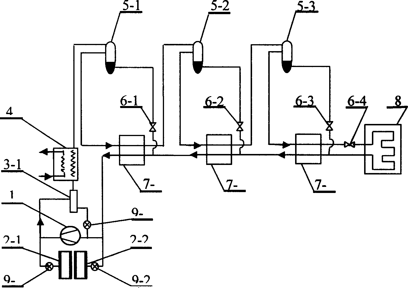 Low temperature throttling refrigerator with mixed media and switchable gas resources
