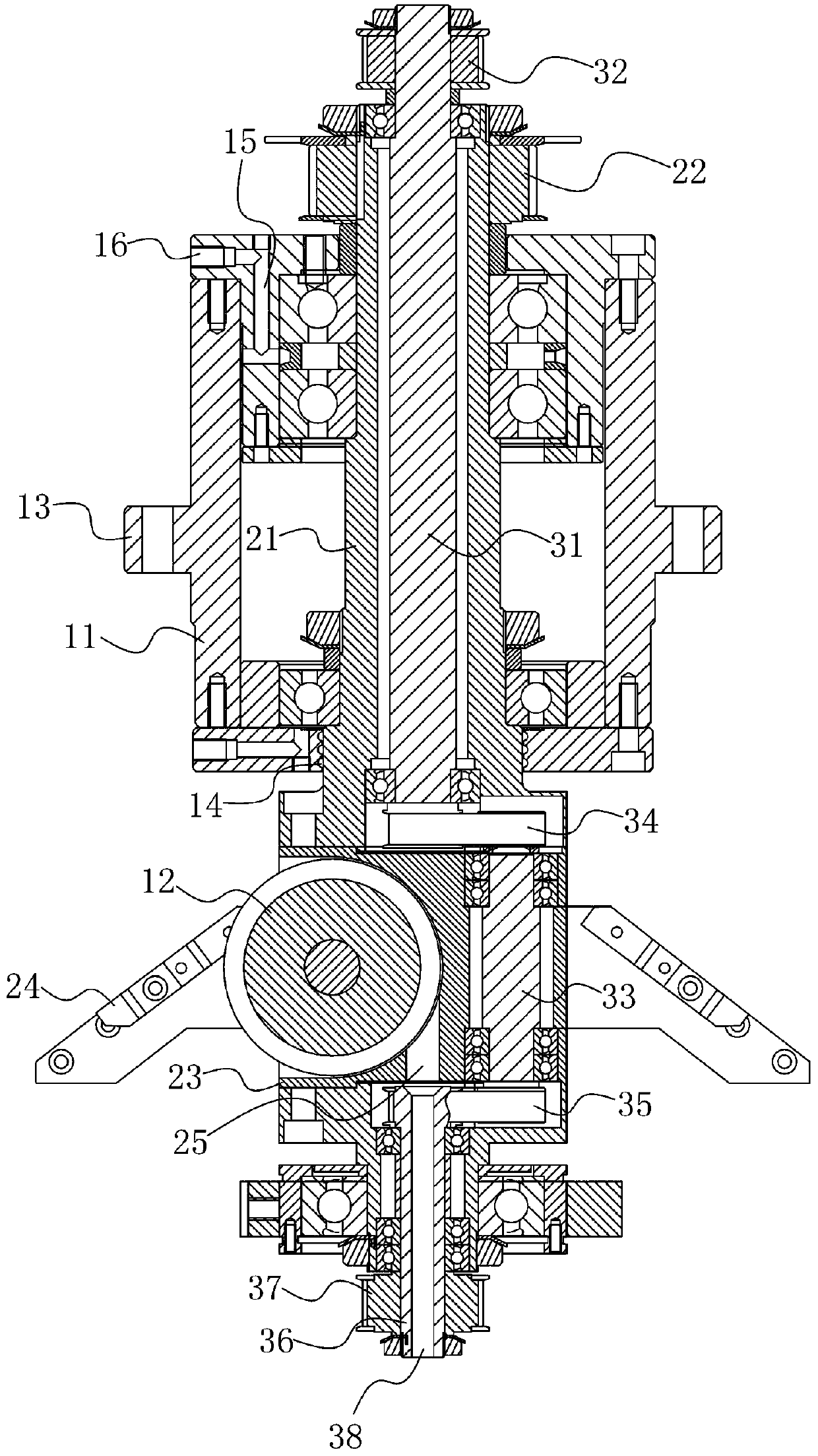 Shaft-in-shaft device of twinning machine