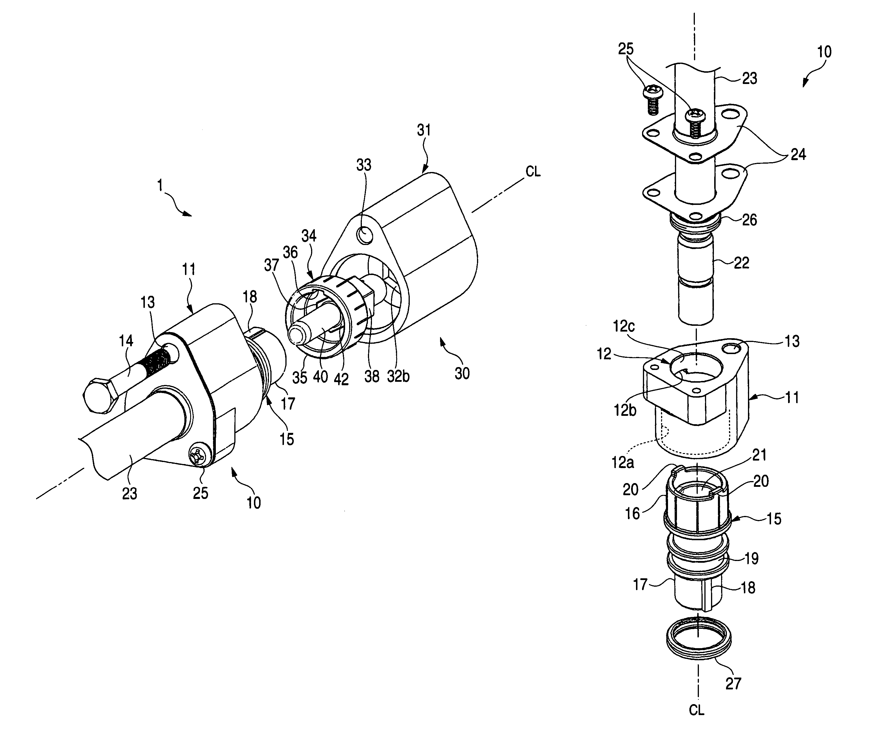Female-male connector fitting structure