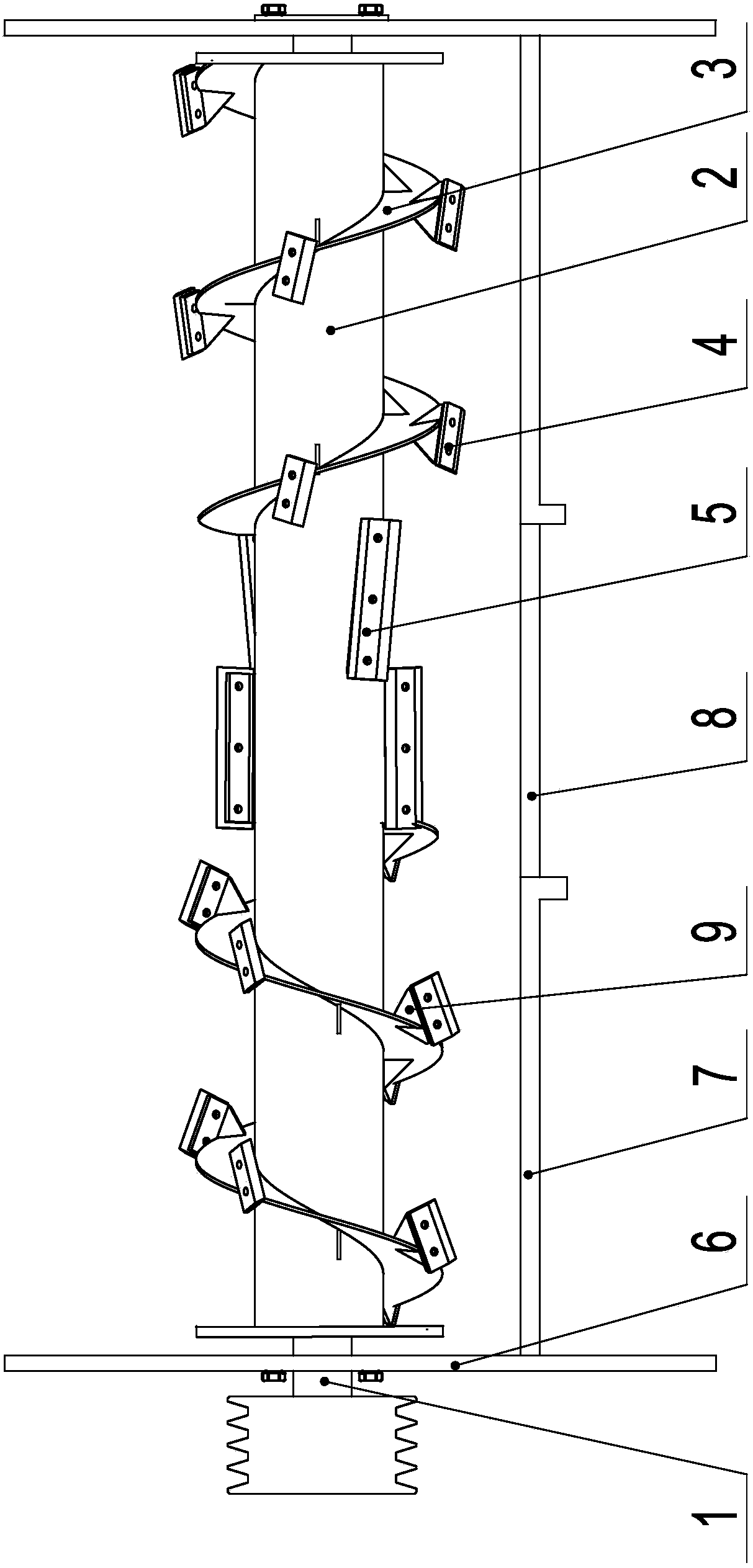 Corn stalk cutting and laying device