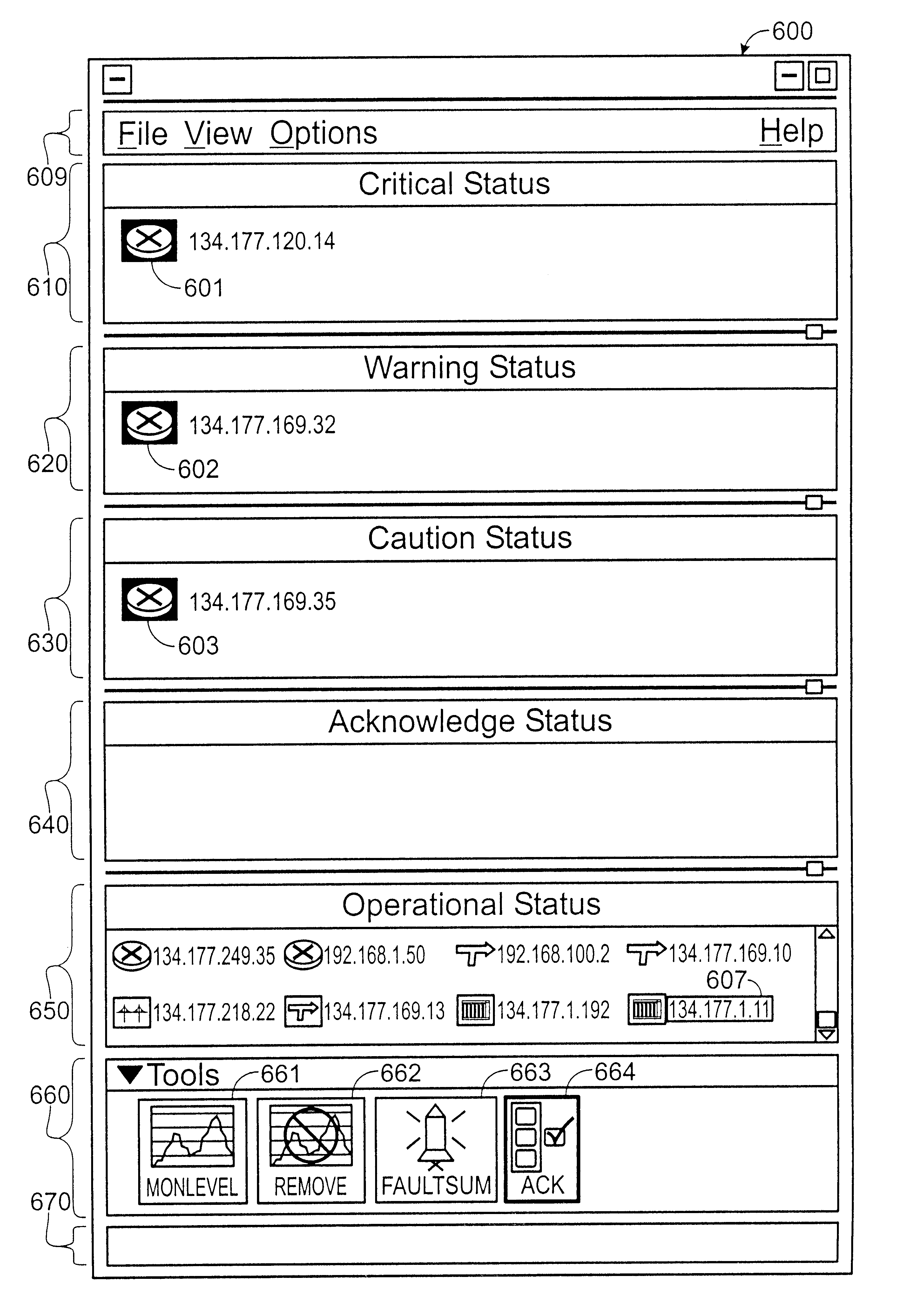 Method and apparatus for displaying health status of network devices