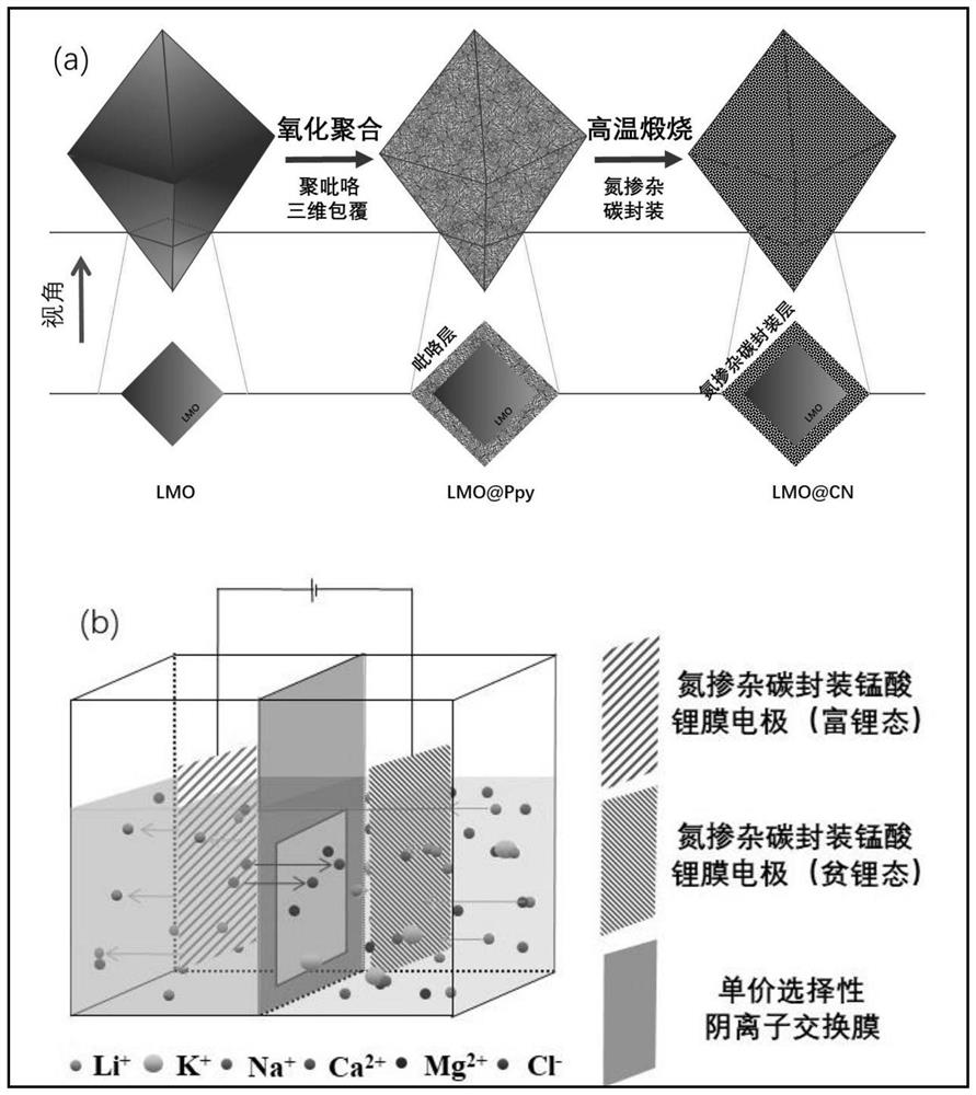 Nitrogen-doped carbon-packaged lithium ion sieve membrane electrode for electrochemical extraction of dissolved lithium resources