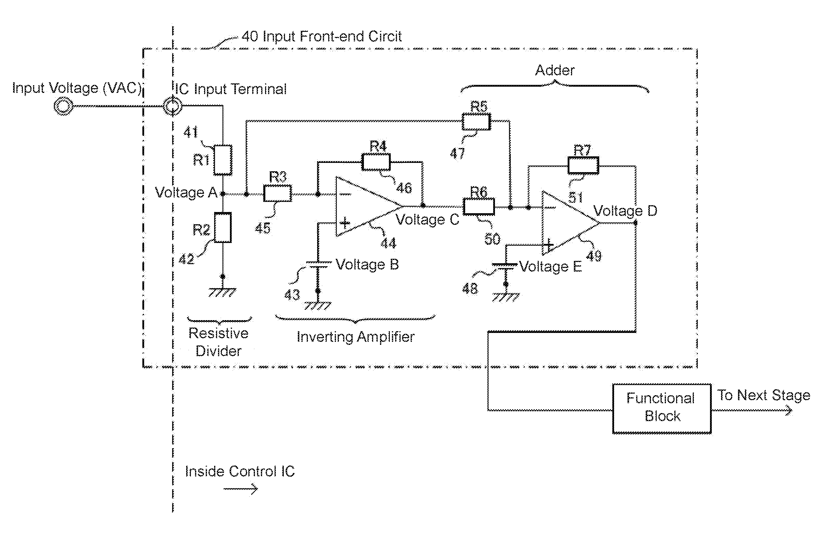 Input front-end circuit for switching power supply control integrated circuit and switching power supply controller having the same