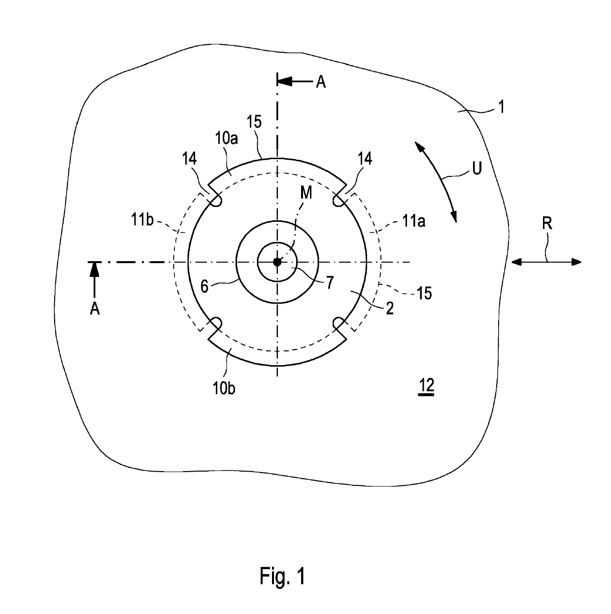 Securing device for a decoupling device on a shielding part, decoupling device having the securing device, and shielding part having the decoupling device