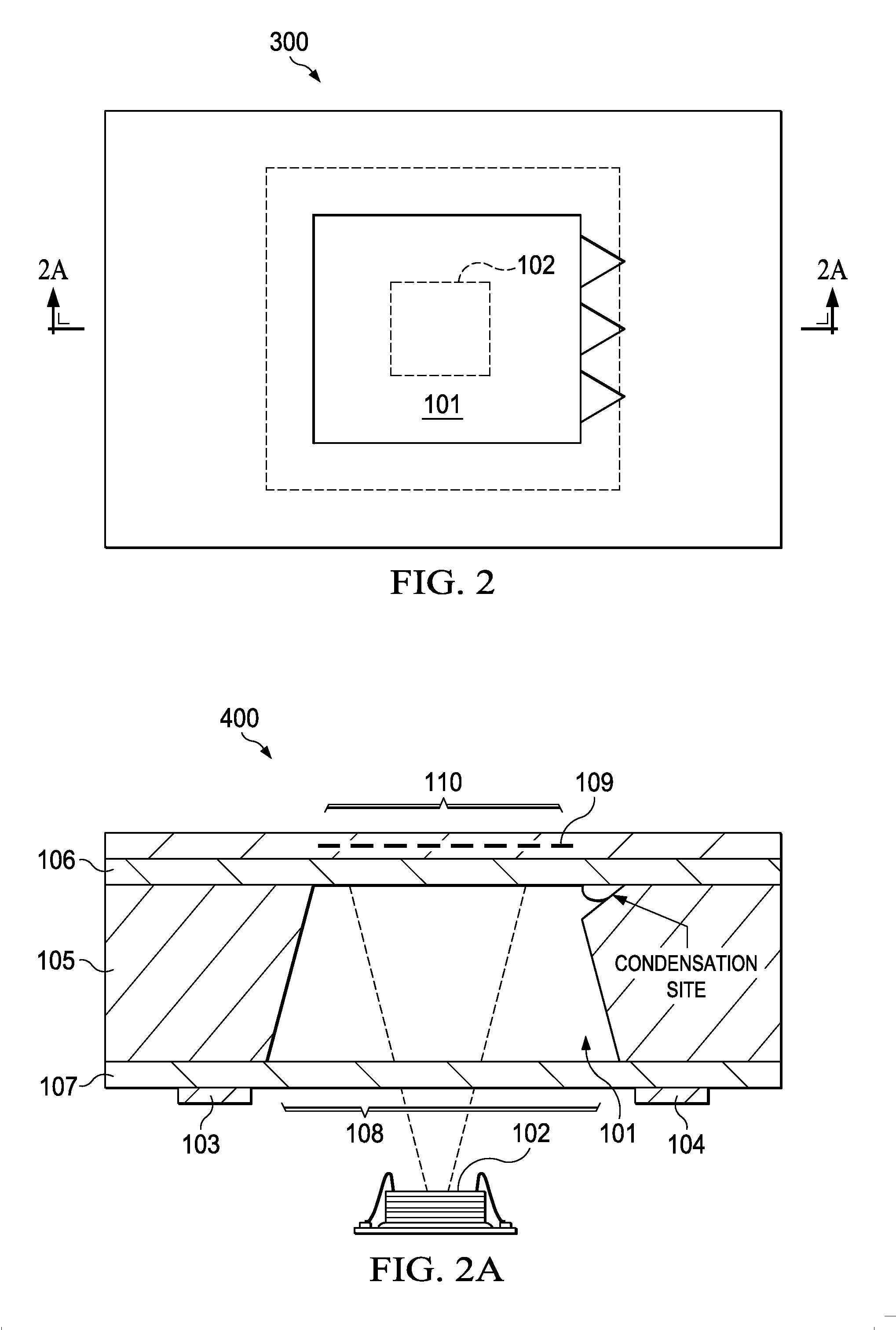 Atomic clocks and magnetometers with vapor cells having condensation sites in fluid communication with a cavity to hold a vapor condensation away from an optical path