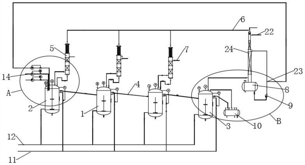 Continuous kettle type 2, 6-methyl ethyl phenyl-methylenimine production device and method