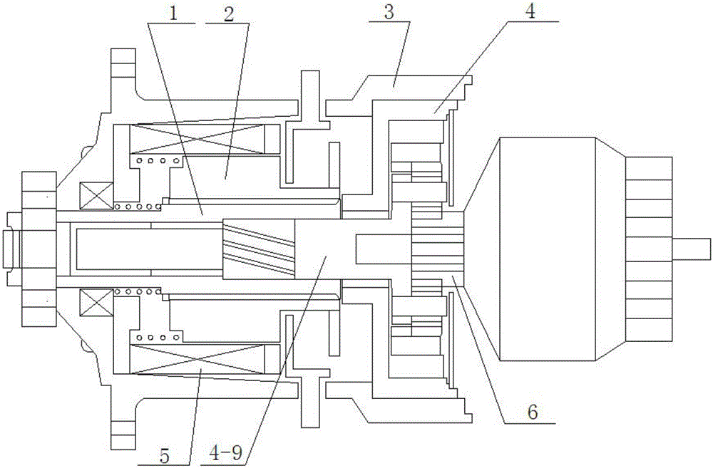 Compact internal combustion engine starter with built-in electromagnetic switch