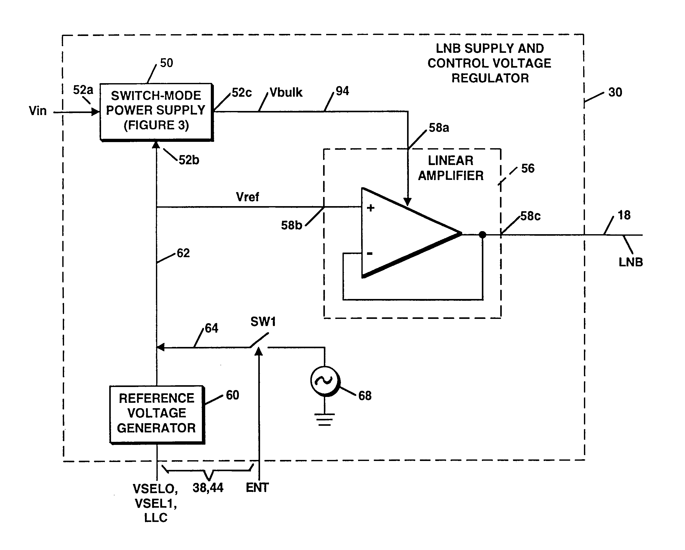 Low noise block supply and control voltage regulator