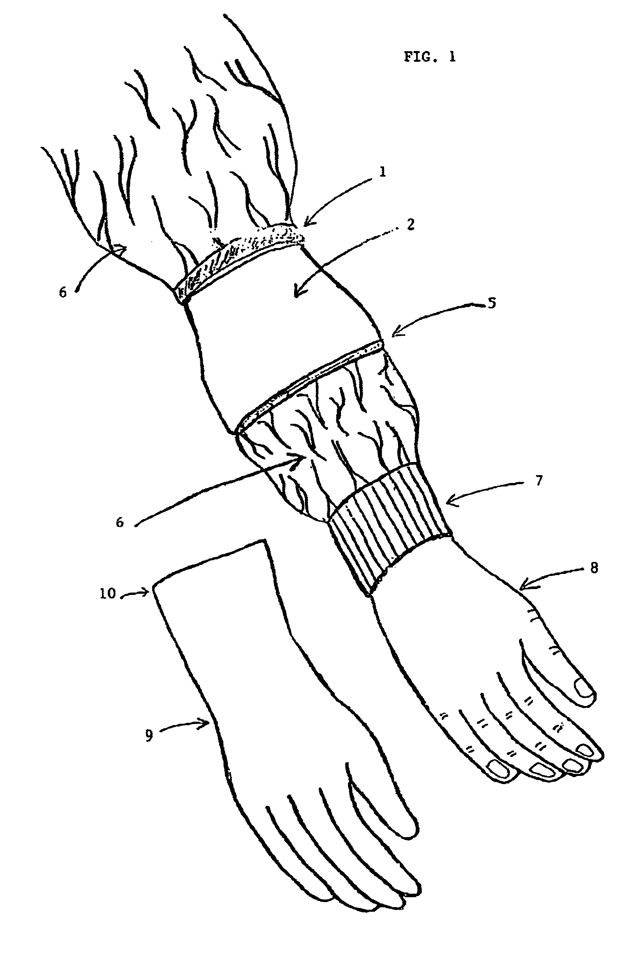 Elastic flap with sleeve and glove for liquid impervious seal