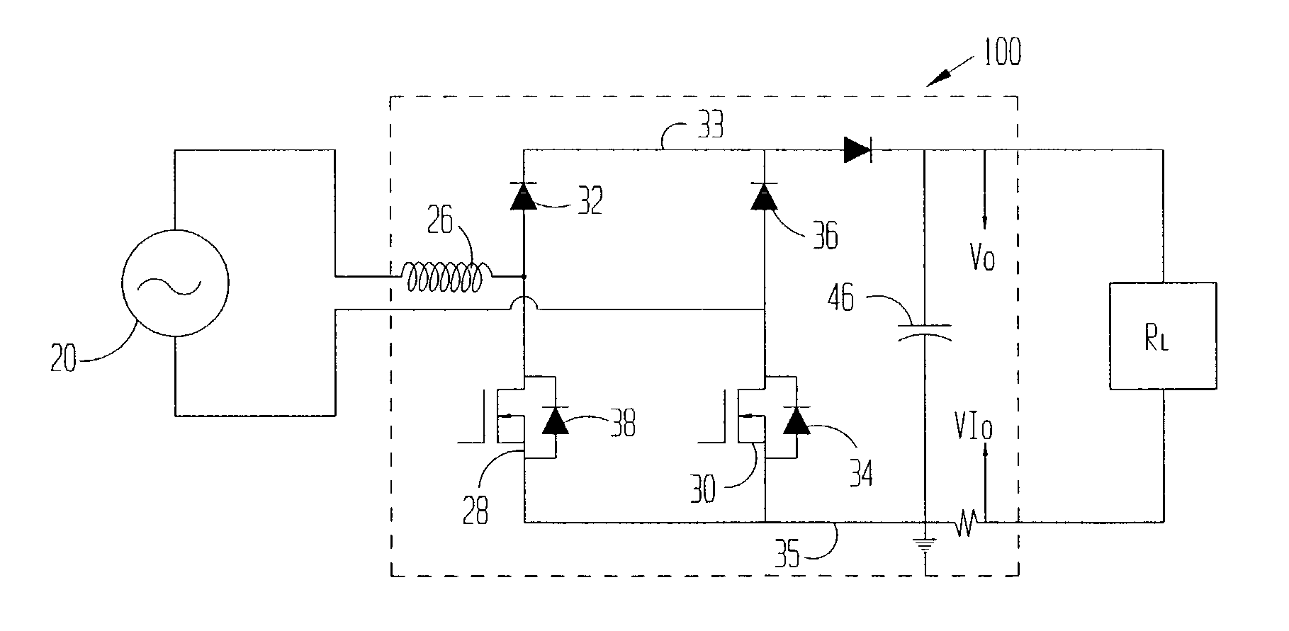 Power supply with integrated bridge and boost circuit
