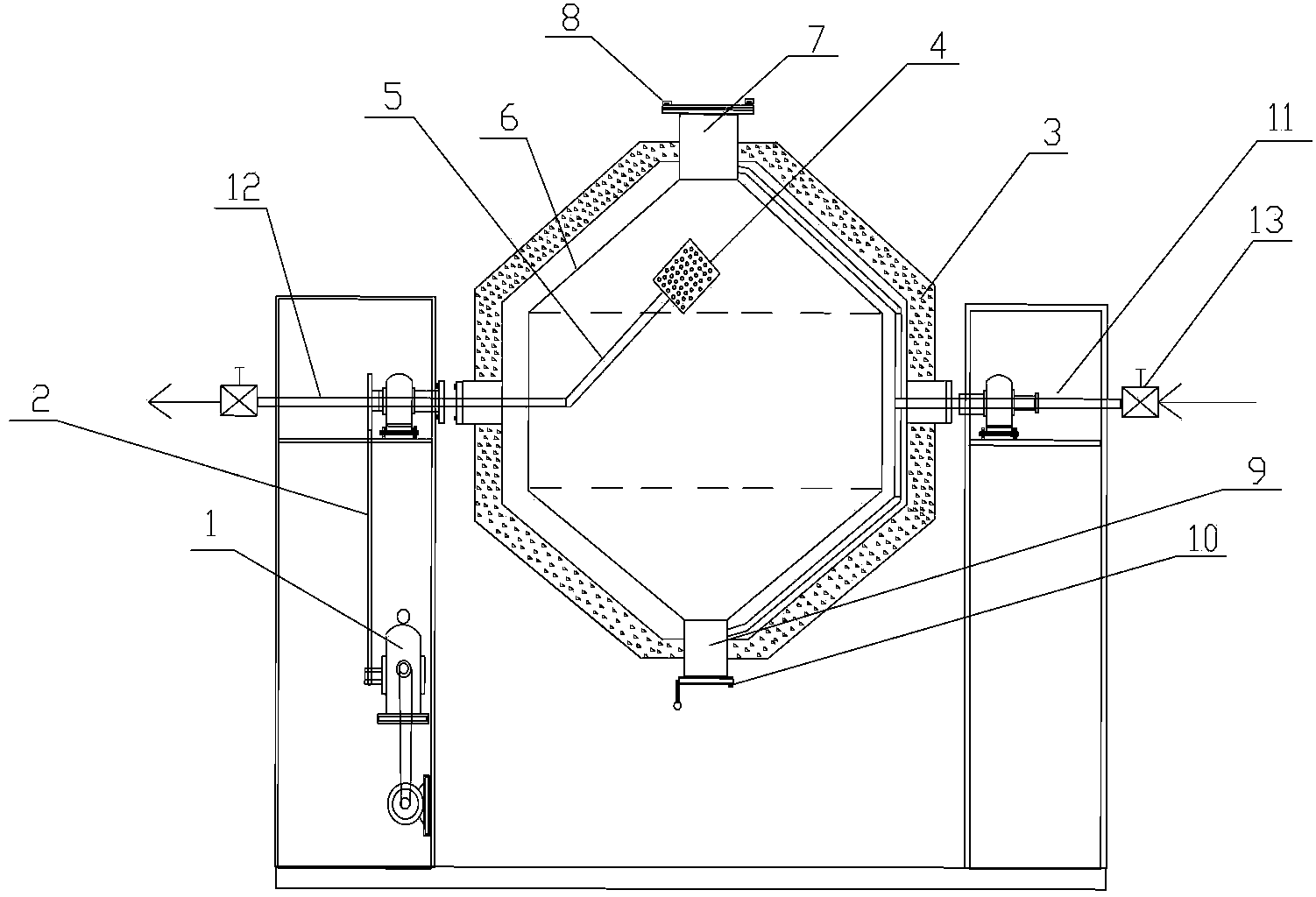 Bipyramid rotation vacuum drier