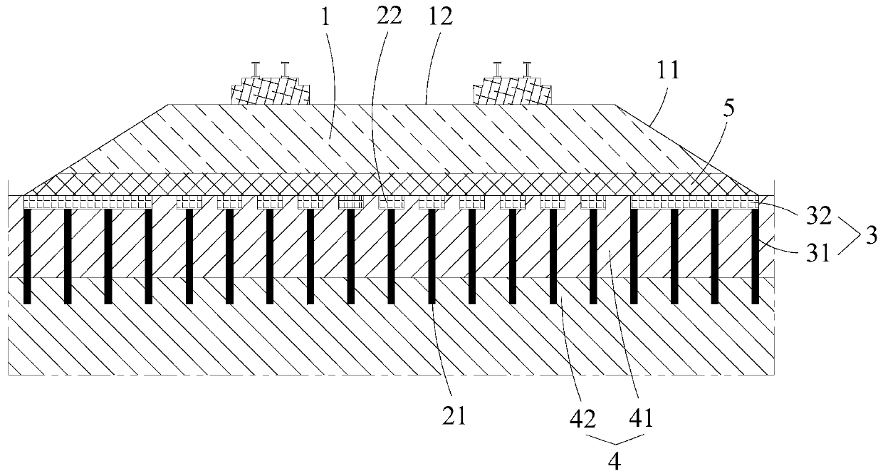 Reinforcing structure for high-speed railway, roadbed assembly, roadbed system and construction method