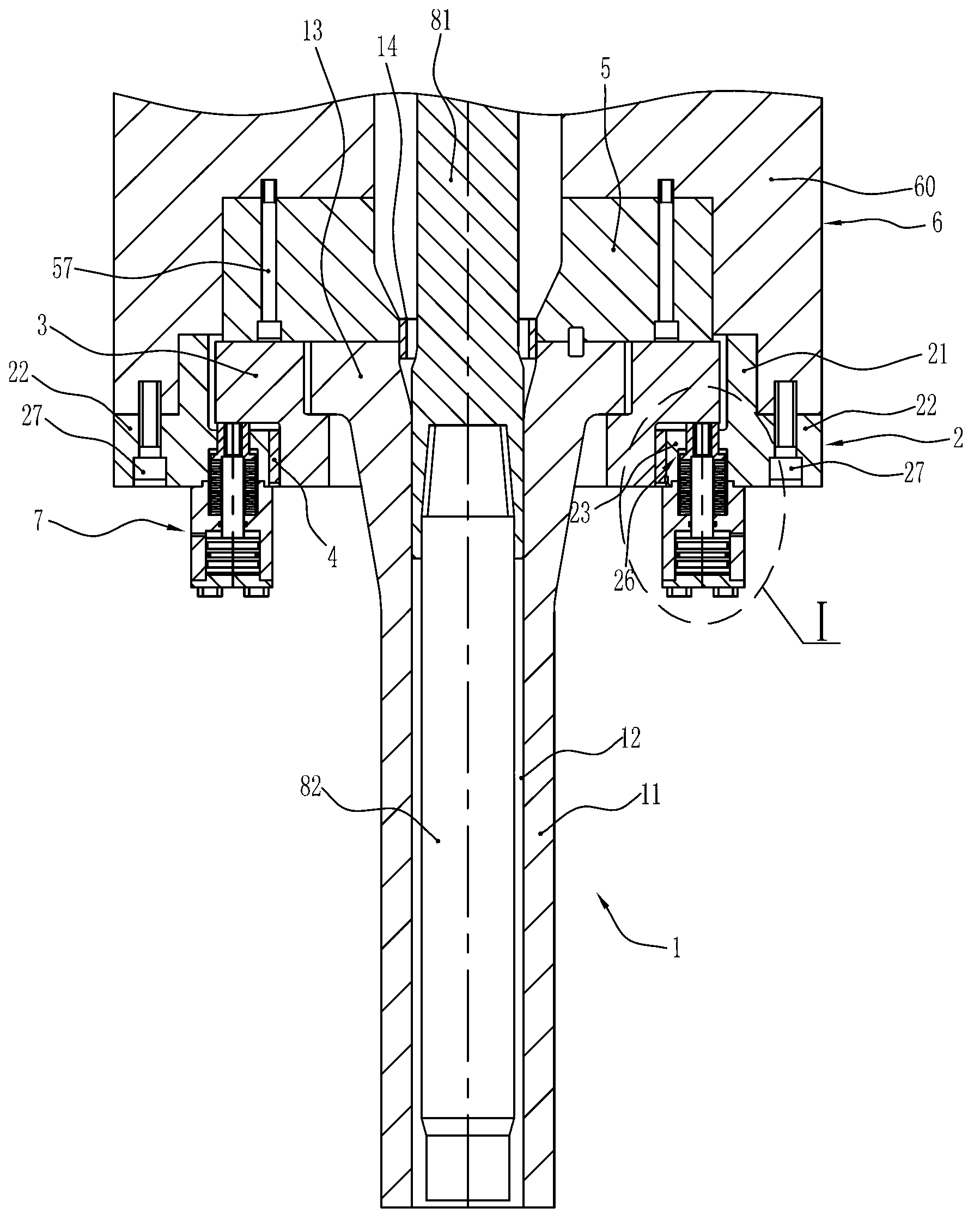 Fixing device for extrusion rod of extruding machine