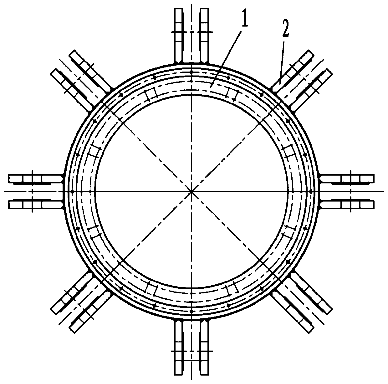 Riser tensioning ring and pressure-bearing ring assembly welding method