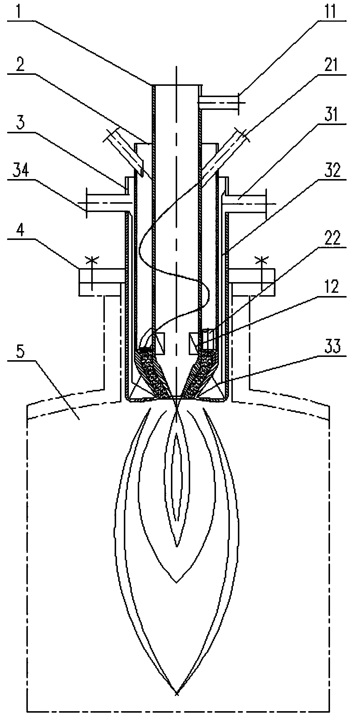 Process burner used for pressure gasification of powdered coal