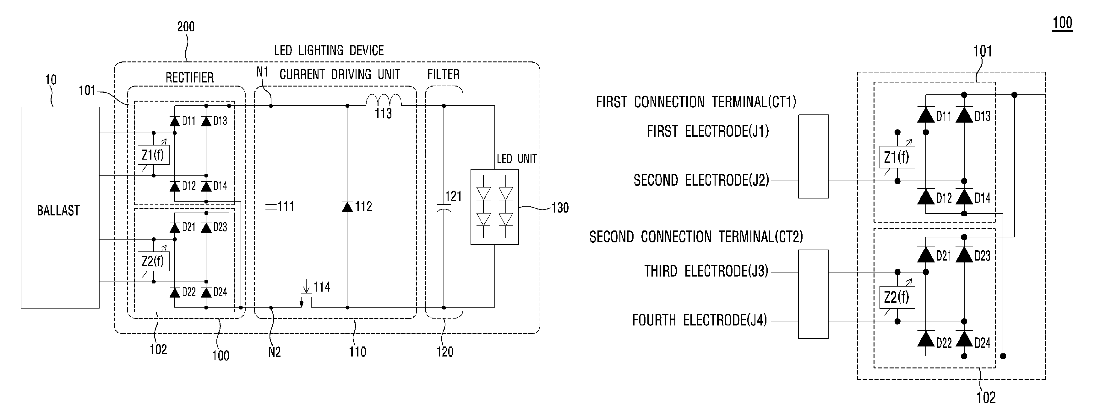 LED lighting device using ballast