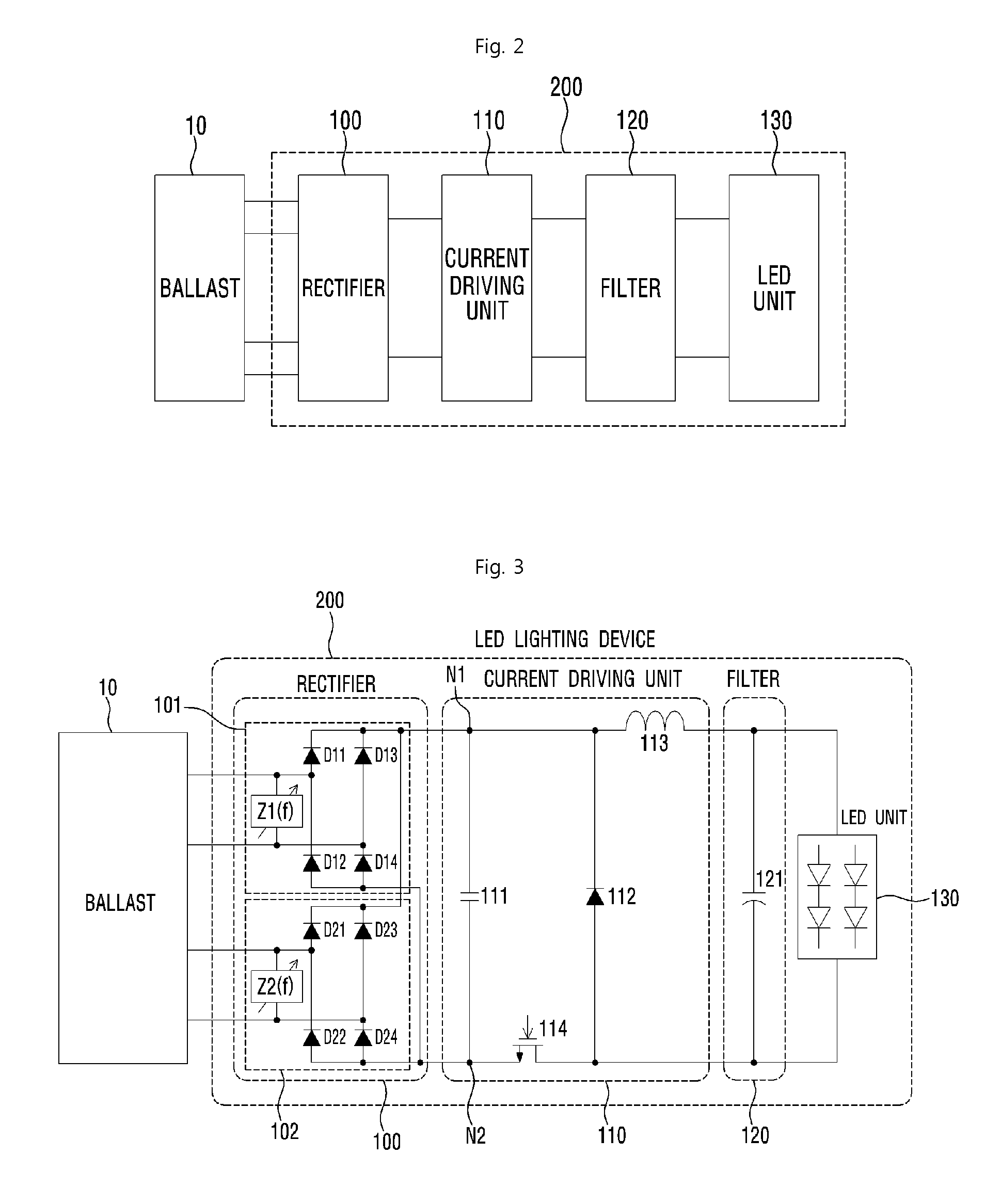 LED lighting device using ballast