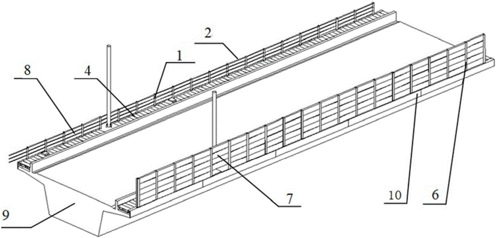 Composite material bridge surface ancillary facility of rail way prestress concrete box girder