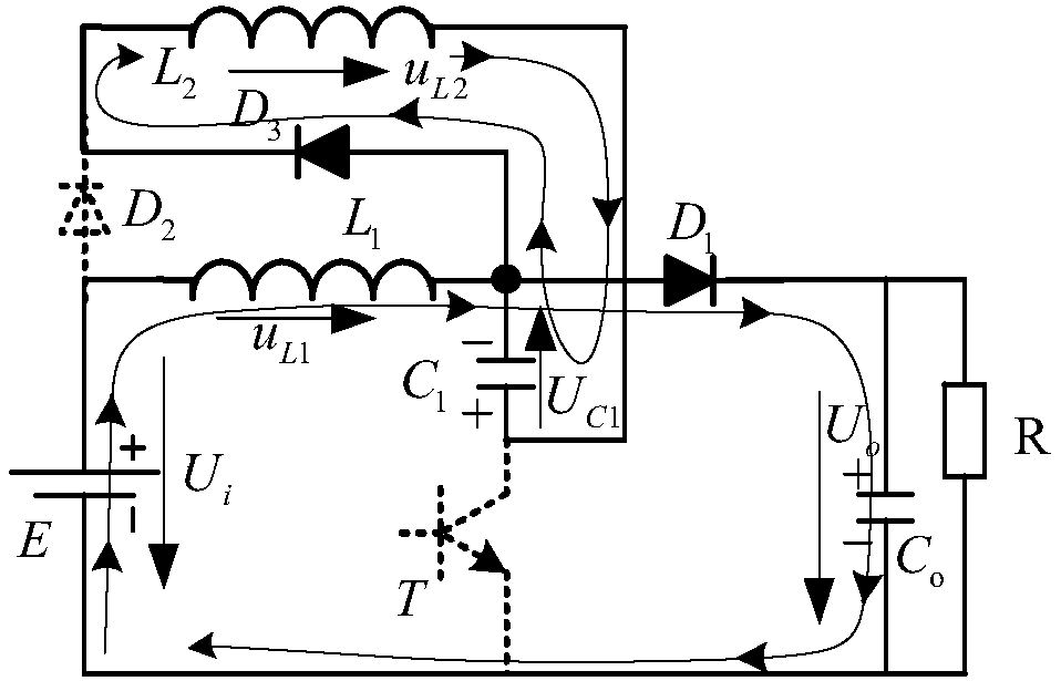 Single-transistor high-gain DC voltage boost conversion circuit with additional potential excitation