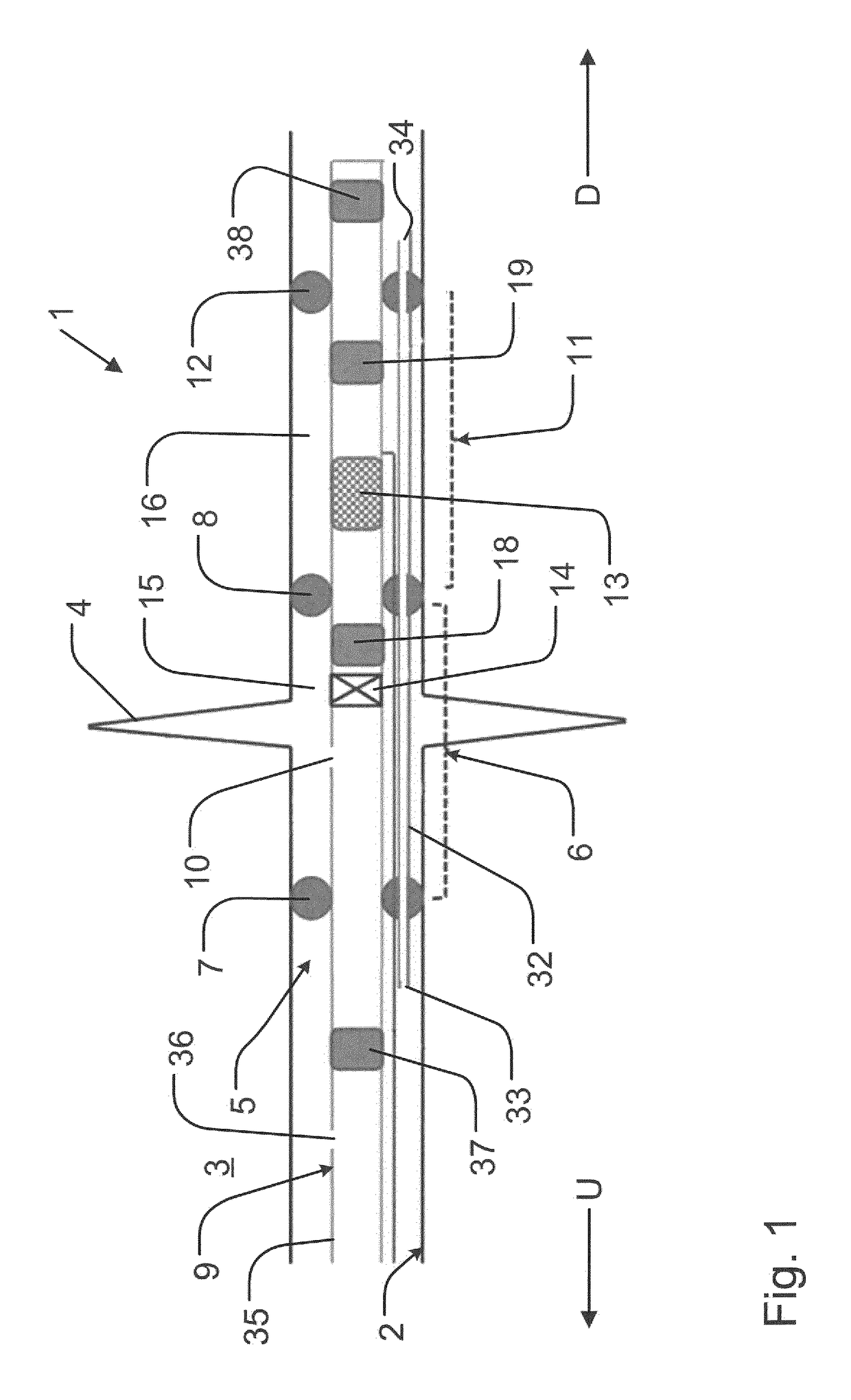 Sealing device and method for sealing fractures or leaks in wall or formation surrounding tube-shaped channel