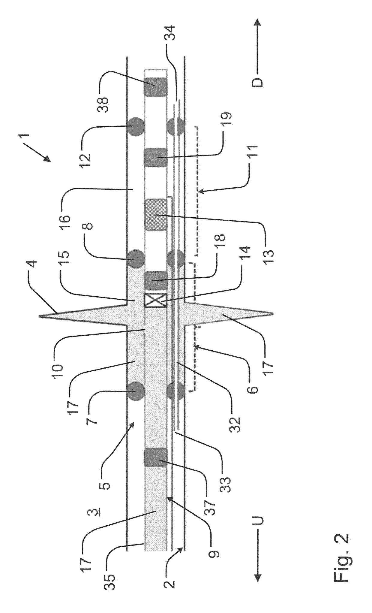 Sealing device and method for sealing fractures or leaks in wall or formation surrounding tube-shaped channel