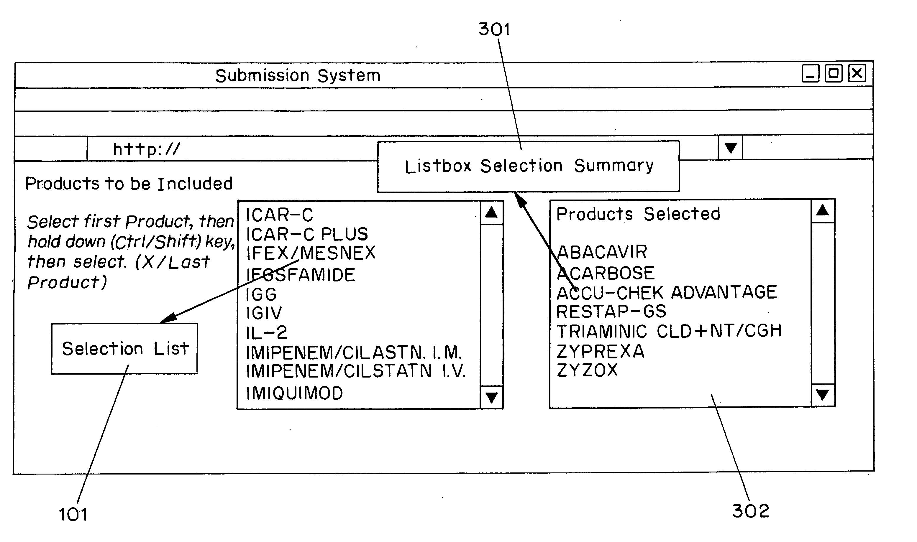 Method and system of displaying an instantaneous summary of selections of a listbox