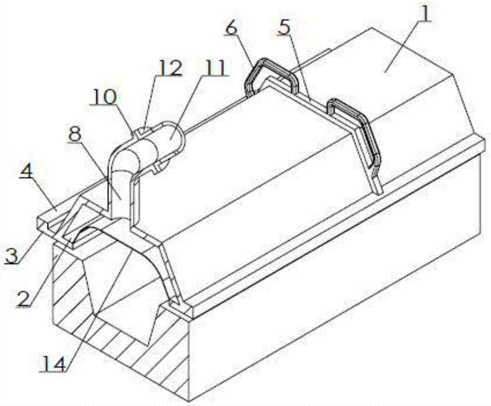Splash-proof dust-removing device for molten iron ditch slot