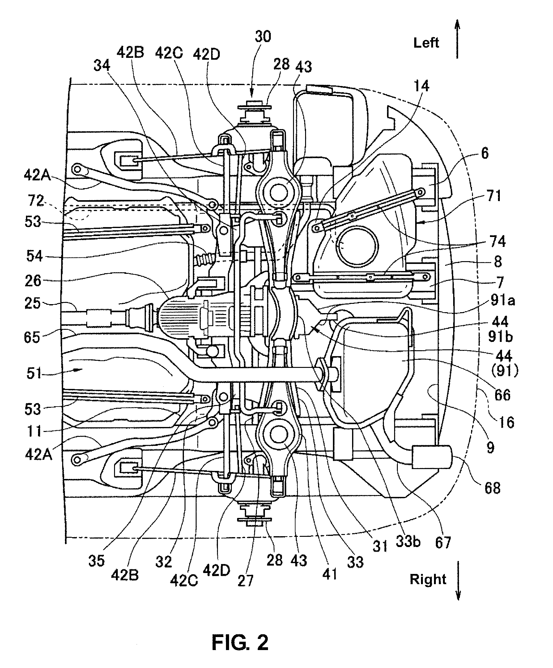 Exhaust-gas purification device disposition structure of vehicle