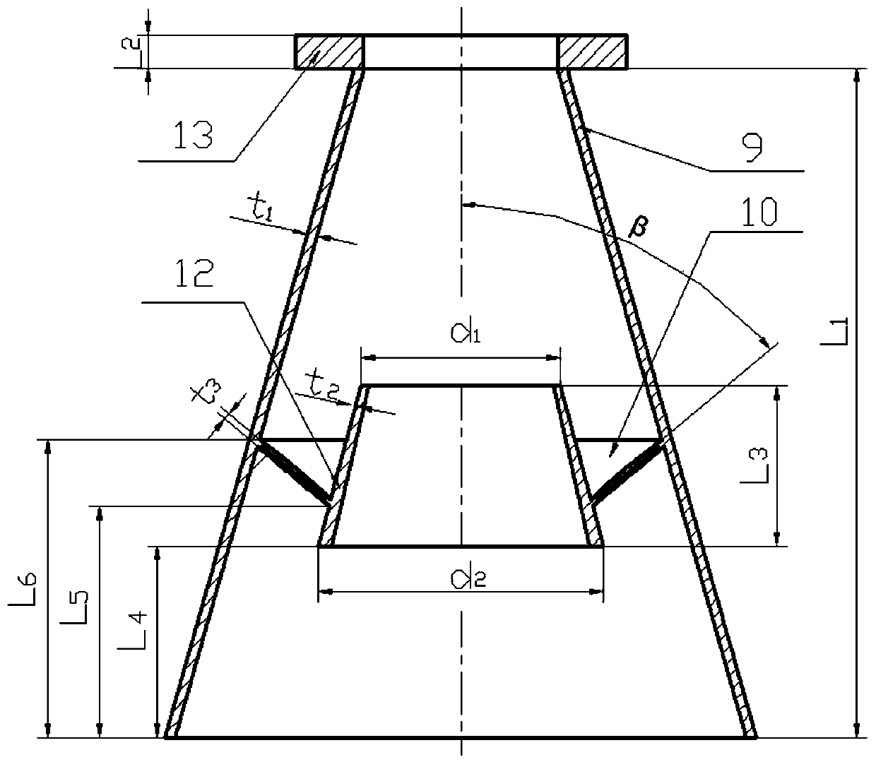 Conical draft tube provided with oval and regular hexagon grid