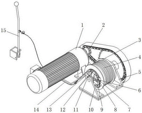 Crane hoisting device with wire rope tensioning mechanism