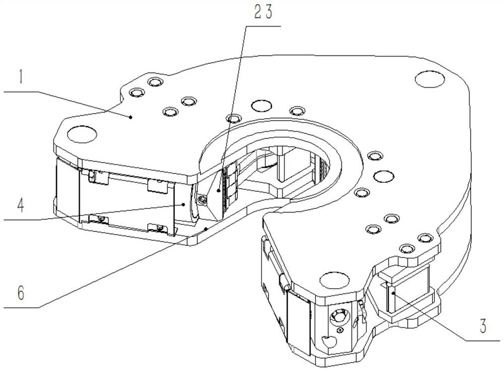 Three-oil-cylinder pipe column clamping device for iron roughneck