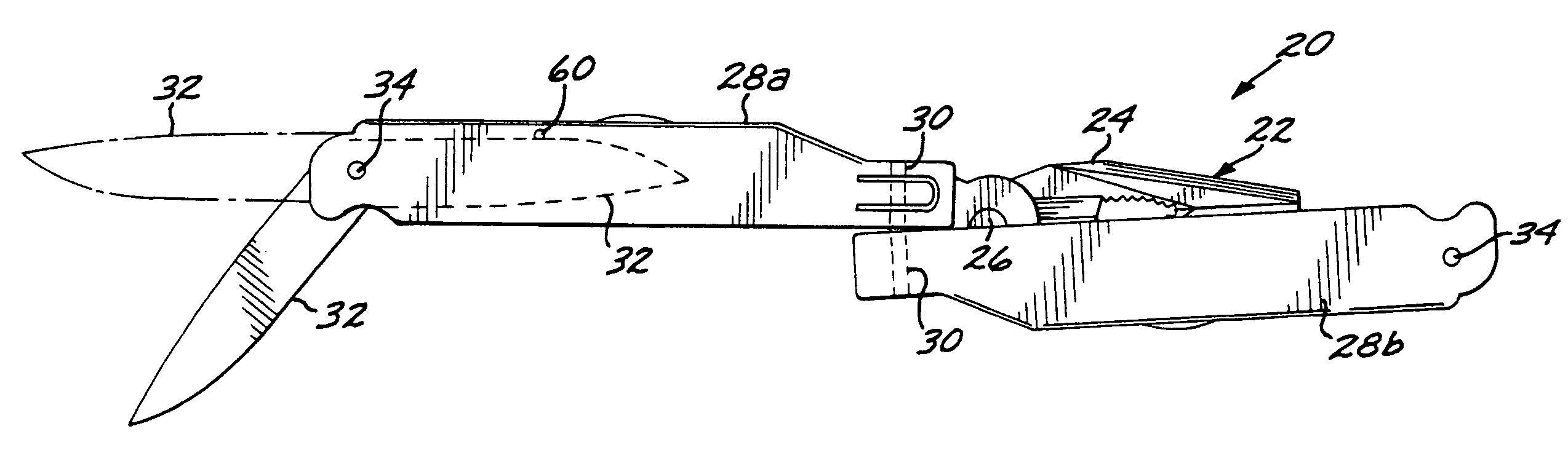 Hand tool with multiple locking blades controlled by a single locking mechanism and release