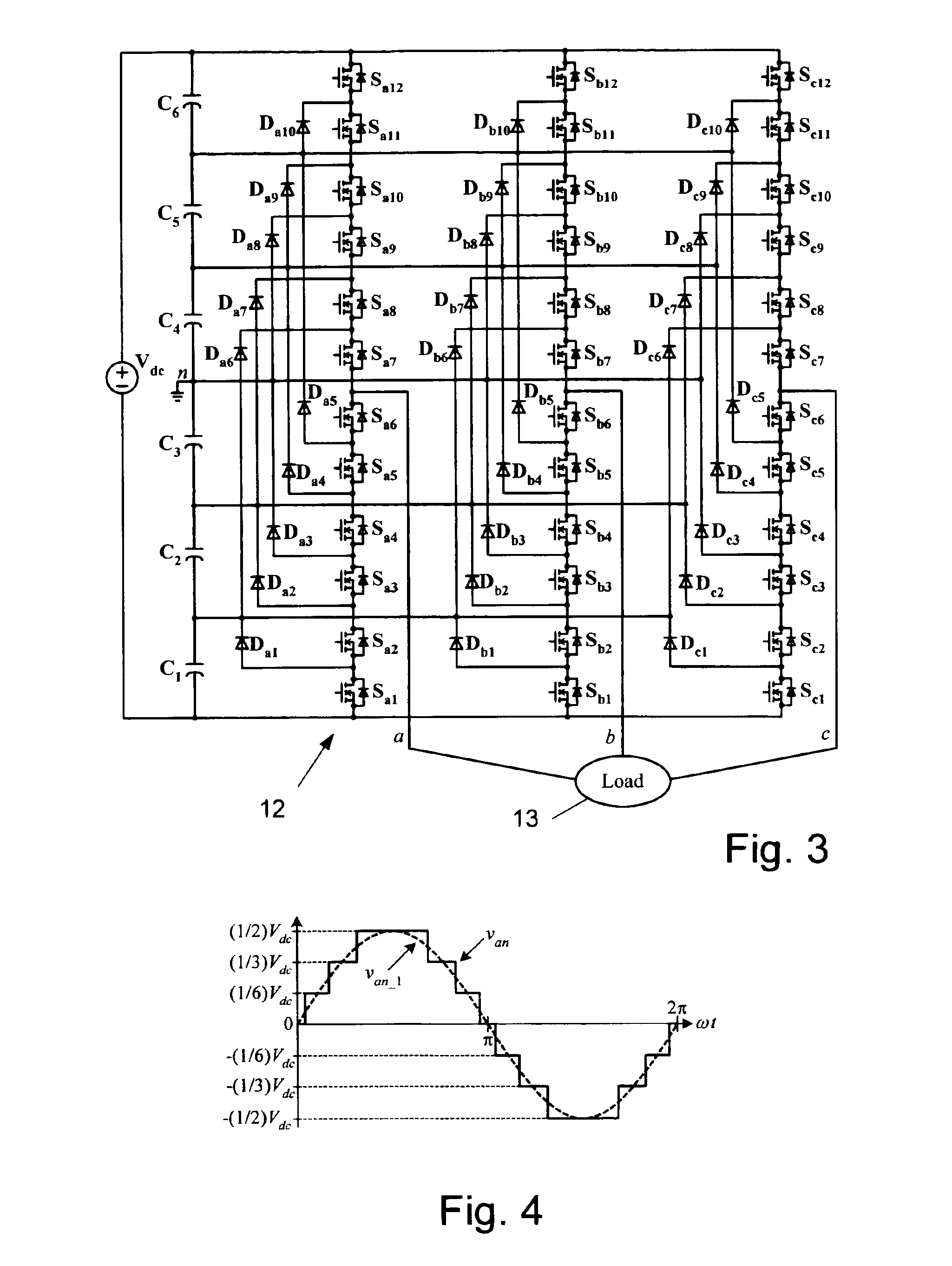 Multi-level dc bus inverter for providing sinusoidal and PWM electrical machine voltages