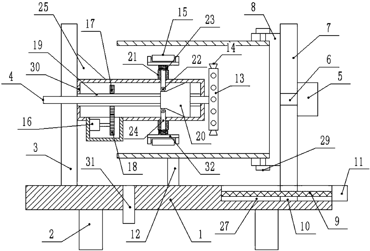 Adjusting-type cleaning device provided with screw rod and wedge block and used for inner walls of engineering pipelines
