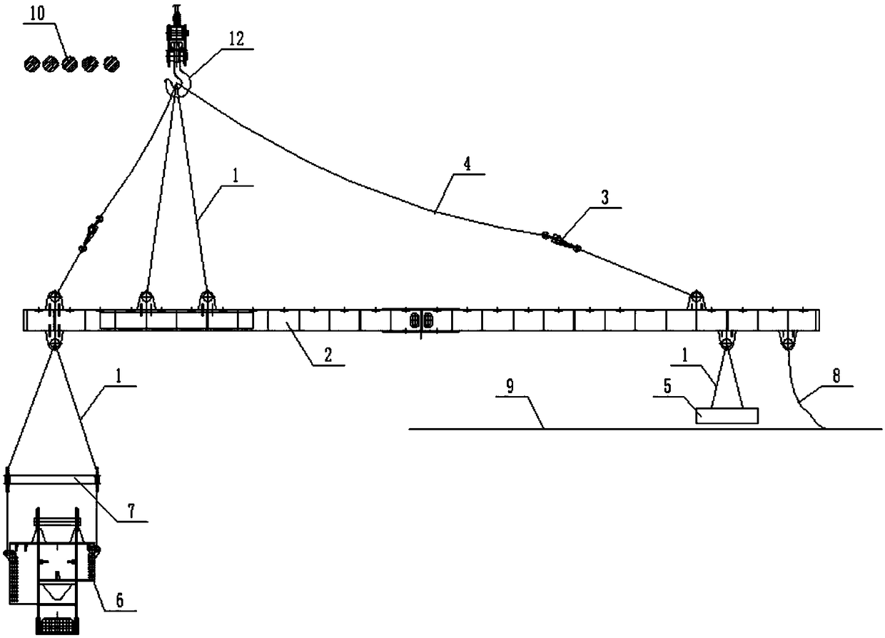 Weighbeam type balance beam hoisting tool and method for hoisting steel beam component through same